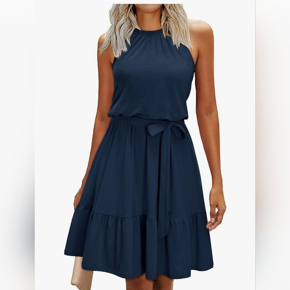 NEW No Tags Newshows Navy Blue Sundress Midi Dress With Tie Size M - Picture 1 of 4